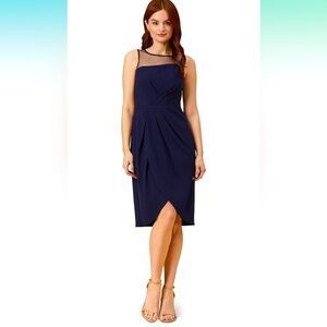 Adrianna Papell Women's Draped Crepe Illusion Dress in Midnight Navy, Size 6